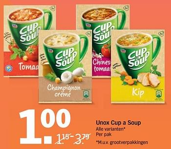Aanbiedingen Unox cup a soup - Unox - Geldig van 14/08/2017 tot 20/08/2017 bij Albert Heijn