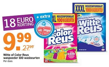 Aanbiedingen Witte of color reus waspoeder 100 wasbeurten - Reus - Geldig van 14/08/2017 tot 20/08/2017 bij Albert Heijn
