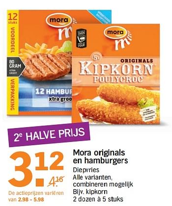 Aanbiedingen Mora originals en hamburgers - Mora - Geldig van 14/08/2017 tot 20/08/2017 bij Albert Heijn