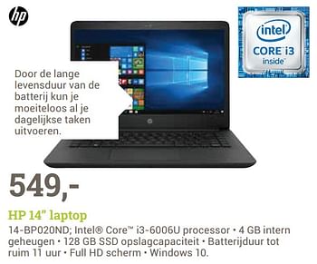 Aanbiedingen Hp 14 laptop 14-bp020nd - HP - Geldig van 14/08/2017 tot 03/09/2017 bij BCC