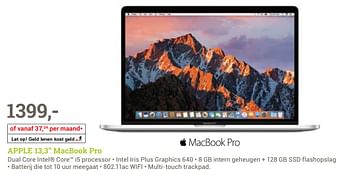 Aanbiedingen Apple 13,3 macbook pro - Apple - Geldig van 14/08/2017 tot 03/09/2017 bij BCC