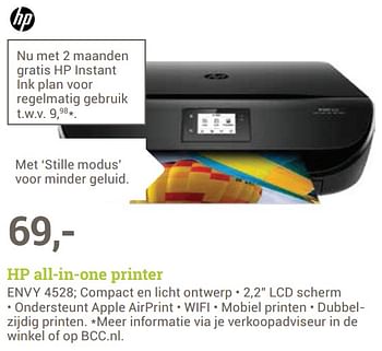 Aanbiedingen Hp all-in-one printer envy 4528 - HP - Geldig van 14/08/2017 tot 03/09/2017 bij BCC