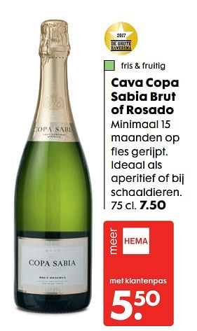 Aanbiedingen Cava copa sabia brut of rosado - Schuimwijnen - Geldig van 14/08/2017 tot 27/08/2017 bij Hema