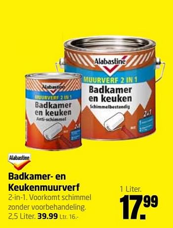 Aanbiedingen Badkamer- en keukenmuurverf - Alabastine - Geldig van 14/08/2017 tot 27/08/2017 bij Formido