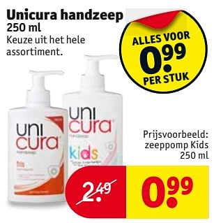 Aanbiedingen Unicura handzeep zeeppomp kids - Unicura - Geldig van 15/08/2017 tot 20/08/2017 bij Kruidvat