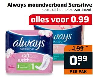 Aanbiedingen Always maandverband sensitive - Always - Geldig van 15/08/2017 tot 20/08/2017 bij Trekpleister