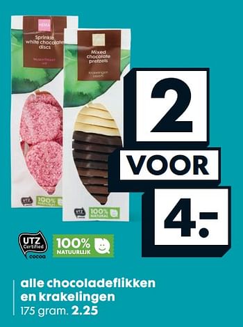 Aanbiedingen Alle chocoladeflikken en krakelingen - Huismerk - Hema - Geldig van 28/08/2017 tot 10/09/2017 bij Hema