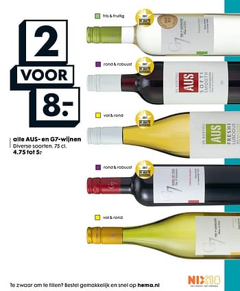 Aanbiedingen Alle aus- en g7-wijnen - Witte wijnen - Geldig van 28/08/2017 tot 10/09/2017 bij Hema