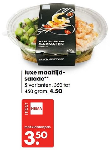 Aanbiedingen Luxe maaltijdsalade - Huismerk - Hema - Geldig van 28/08/2017 tot 10/09/2017 bij Hema