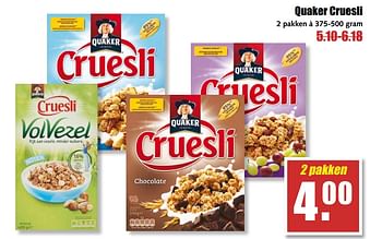 Aanbiedingen Quaker cruesli - Quaker - Geldig van 14/08/2017 tot 19/08/2017 bij MCD Supermarkten