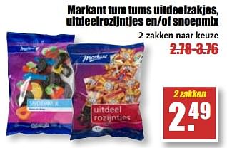 Aanbiedingen Markant tum tums uitdeelzakjes, uitdeelrozijntjes en-of snoepmix - Markant - Geldig van 14/08/2017 tot 19/08/2017 bij MCD Supermarkten