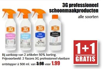 Aanbiedingen 3g professioneel schoonmaakproducten - 3G - Geldig van 14/08/2017 tot 19/08/2017 bij MCD Supermarkten