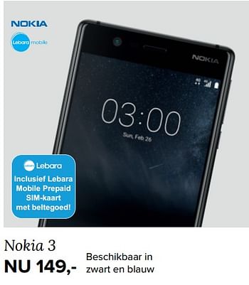 Aanbiedingen Nokia 3 - Nokia - Geldig van 14/08/2017 tot 20/08/2017 bij Kijkshop
