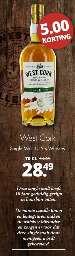 Aanbiedingen West cork single malt 10 yrs whiskey - Huismerk - Mitra - Geldig van 14/08/2017 tot 26/08/2017 bij Mitra