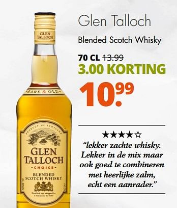 Aanbiedingen Glen talloch blended scotch whisky - Glen Talloch - Geldig van 14/08/2017 tot 26/08/2017 bij Mitra