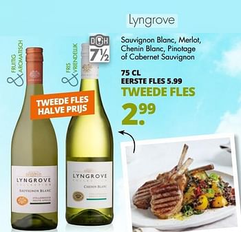 Aanbiedingen Lyngrove sauvignon blanc, merlot, chenin blanc, pinotage of cabernet sauvignon - Witte wijnen - Geldig van 14/08/2017 tot 26/08/2017 bij Mitra
