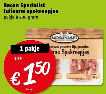 Aanbiedingen Bacon specialist julienne spekreepjes - Bacon Specialist - Geldig van 14/08/2017 tot 20/08/2017 bij Poiesz