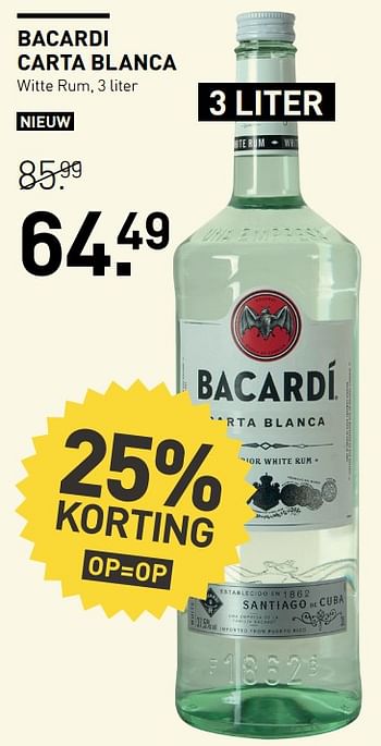 Aanbiedingen Bacardi carta blanca witte rum - Bacardi - Geldig van 14/08/2017 tot 27/08/2017 bij Gall & Gall