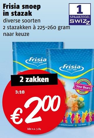 Aanbiedingen Frisia snoep in stazak - Frisia - Geldig van 14/08/2017 tot 20/08/2017 bij Poiesz