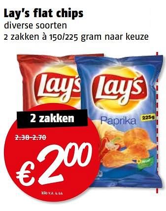 Aanbiedingen Lay`s flat chips - Lay's - Geldig van 14/08/2017 tot 20/08/2017 bij Poiesz