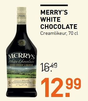 Aanbiedingen Merry`s white chocolate creamlikeur - Merrys - Geldig van 14/08/2017 tot 27/08/2017 bij Gall & Gall