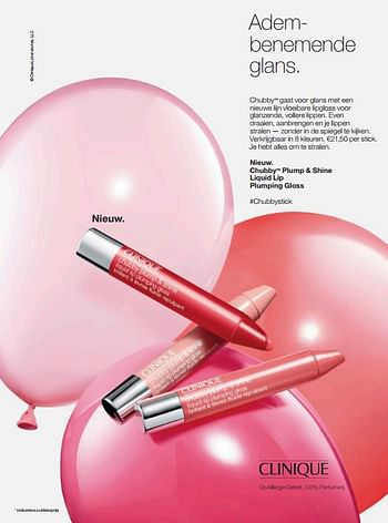 Aanbiedingen Chubby plump + shine liquid lip plumping gloss - CLINIQUE - Geldig van 14/08/2017 tot 31/08/2017 bij Ici Paris XL
