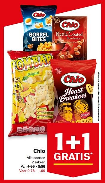 Aanbiedingen Chio original, heart breakers, kettle coated, borrel bites - Chio - Geldig van 16/08/2017 tot 22/08/2017 bij Hoogvliet