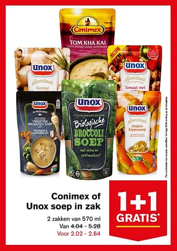 Aanbiedingen Conimex of unox soep in zak - Huismerk - Hoogvliet - Geldig van 16/08/2017 tot 22/08/2017 bij Hoogvliet