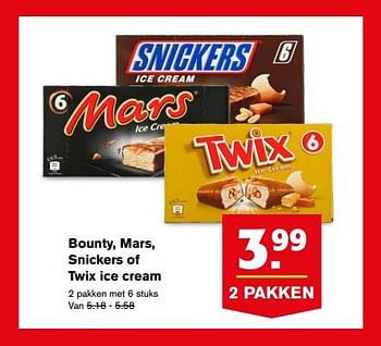 Aanbiedingen Bounty, mars, snickers of twix ice cream - Huismerk - Hoogvliet - Geldig van 16/08/2017 tot 22/08/2017 bij Hoogvliet