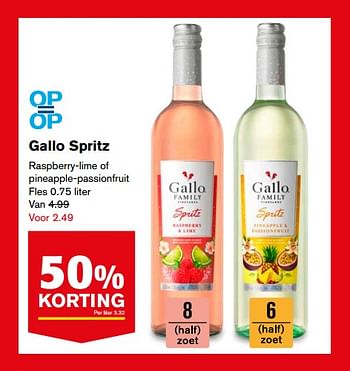 Aanbiedingen Gallo spritz raspberry-lime of pineapple-passionfruit - Gallo - Geldig van 16/08/2017 tot 22/08/2017 bij Hoogvliet
