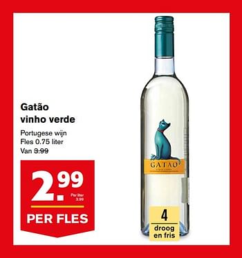 Aanbiedingen Gatão vinho verde portugese wijn - Witte wijnen - Geldig van 16/08/2017 tot 22/08/2017 bij Hoogvliet