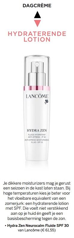 Aanbiedingen Hydra zen neurocalm fluide spf 30 van lancôme - Lancome - Geldig van 14/08/2017 tot 31/08/2017 bij Ici Paris XL