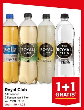 Aanbiedingen Royal club original, ginger ale, bitler lemon, tonic classic - Royal Club - Geldig van 16/08/2017 tot 22/08/2017 bij Hoogvliet