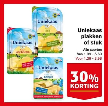 Aanbiedingen Uniekaas plakken of stuk - Uniekaas - Geldig van 16/08/2017 tot 22/08/2017 bij Hoogvliet
