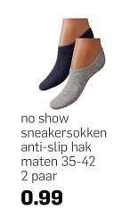 Aanbiedingen No show sneakersokken anti-slip hak maten - Huismerk - Action - Geldig van 16/08/2017 tot 22/08/2017 bij Action
