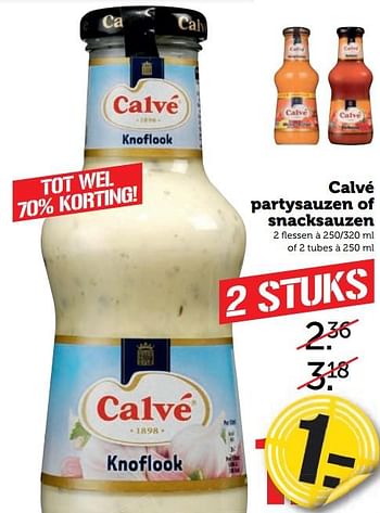 Aanbiedingen Calvé partysauzen of snacksauzen - Calve - Geldig van 21/08/2017 tot 27/08/2017 bij Coop
