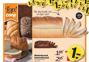 Aanbiedingen Molenbrood boerenbrood wit of dubbeldonker heel brood - Molenbrood - Geldig van 21/08/2017 tot 27/08/2017 bij Coop