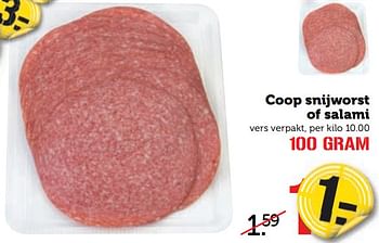 Aanbiedingen Coop snijworst of salami - Huismerk - Coop - Geldig van 21/08/2017 tot 27/08/2017 bij Coop