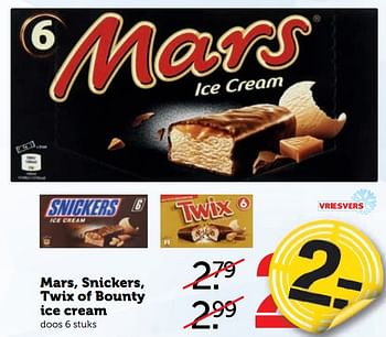Aanbiedingen Mars, snickers, twix of bounty ice cream - Mars - Geldig van 21/08/2017 tot 27/08/2017 bij Coop