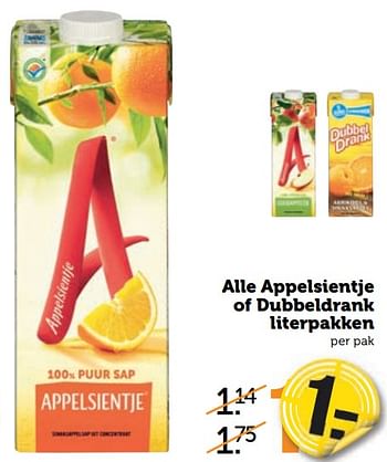 Aanbiedingen Alle appelsientje of dubbeldrank literpakken - Huismerk - Coop - Geldig van 21/08/2017 tot 27/08/2017 bij Coop