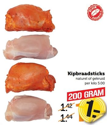 Aanbiedingen Kipbraadsticks naturel of gekruid - Huismerk - Coop - Geldig van 21/08/2017 tot 27/08/2017 bij Coop