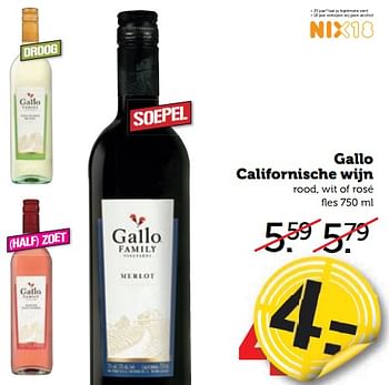 Aanbiedingen Gallo californische wijn - Rode wijnen - Geldig van 21/08/2017 tot 27/08/2017 bij Coop