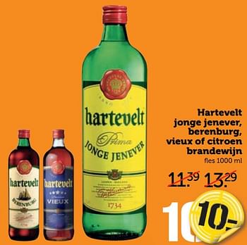 Aanbiedingen Hartevelt jonge jenever, berenburg, vieux of citroen brandewijn - Hartevelt - Geldig van 21/08/2017 tot 27/08/2017 bij Coop