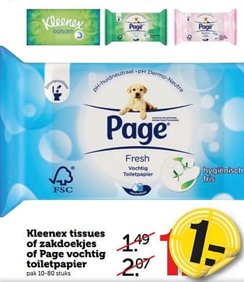 Aanbiedingen Kleenex tissues of zakdoekjes of page vochtig toiletpapier - Kleenex - Geldig van 21/08/2017 tot 27/08/2017 bij Coop