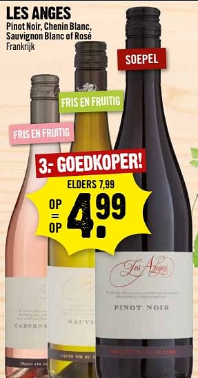 Aanbiedingen Les anges pinot noir, chenin blanc, sauvignon blanc of rosé frankrijk - Rode wijnen - Geldig van 20/08/2017 tot 26/08/2017 bij Dirk III