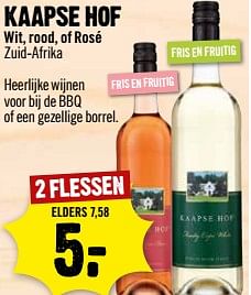 Aanbiedingen Kaapse hof wit, rood, of rosé zuid-afrika - Rosé wijnen - Geldig van 20/08/2017 tot 26/08/2017 bij Dirk III