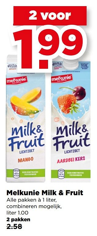 Aanbiedingen Melkunie milk + fruit - Melkunie - Geldig van 20/08/2017 tot 26/08/2017 bij Plus