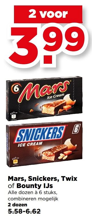 Aanbiedingen Mars, snickers, twix of bounty ijs - Huismerk - Plus - Geldig van 20/08/2017 tot 26/08/2017 bij Plus