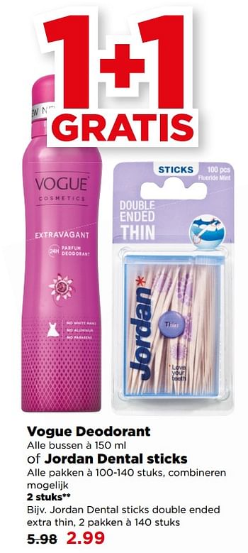 Aanbiedingen Jordan dental sticks double ended extra thin - Huismerk - Plus - Geldig van 20/08/2017 tot 26/08/2017 bij Plus