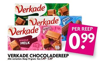 Aanbiedingen Verkade chocoladereep - Verkade - Geldig van 20/08/2017 tot 26/08/2017 bij Deka Markt